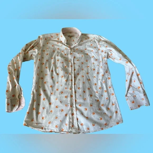 S Magic Men’s Collared Dress Shirt w/ orange floral pattern Medium (Slim) EUC - Picture 3 of 8